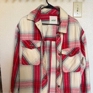 aerie Red, Cream & Gray Plaid Button-Front Shacket